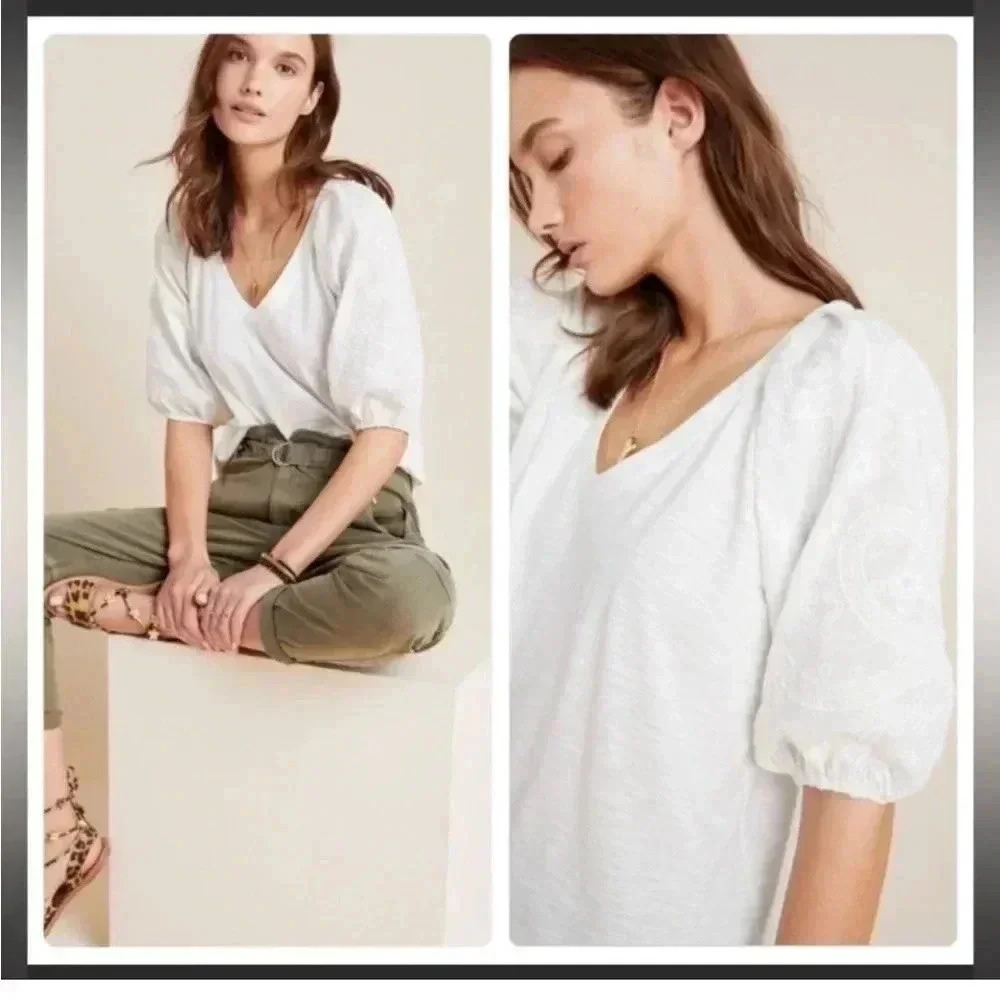 Anthropologie MAEVE off white blouse top | small